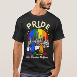 サンフランシスコの誇り カリフォルニアの猫 虹 Tシャツ