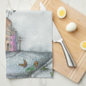 サンフランシスコの近隣の水彩画 キッチンタオル (四つ折り)