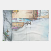 サンフランシスコの近隣の水彩画 キッチンタオル (横)