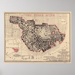 サンフランシスコの1906年の火の地図 ポスター