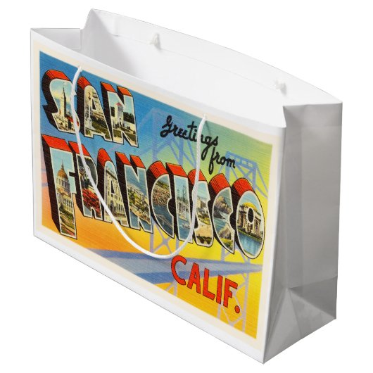 サンフランシスコカリフォルニアカリフォルニア古い旅行記念品 ラージペーパーバッグ (裏面アングル)
