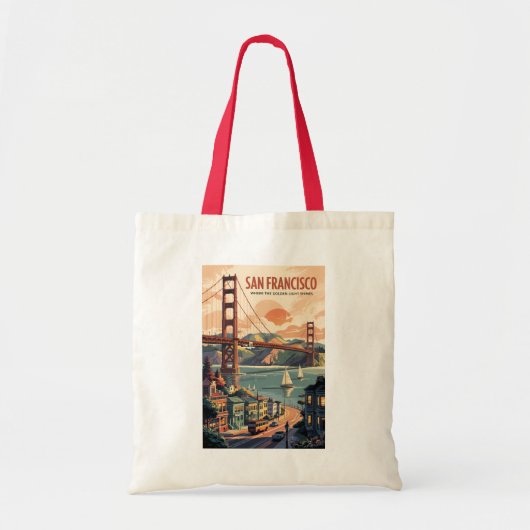 サンフランシスコカリフォルニアスカイライントラベルアートレトロ トートバッグ (正面)