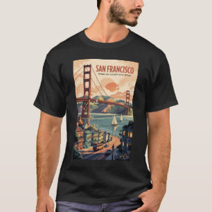 サンフランシスコカリフォルニアスカイライントラベルアートレトロ Tシャツ