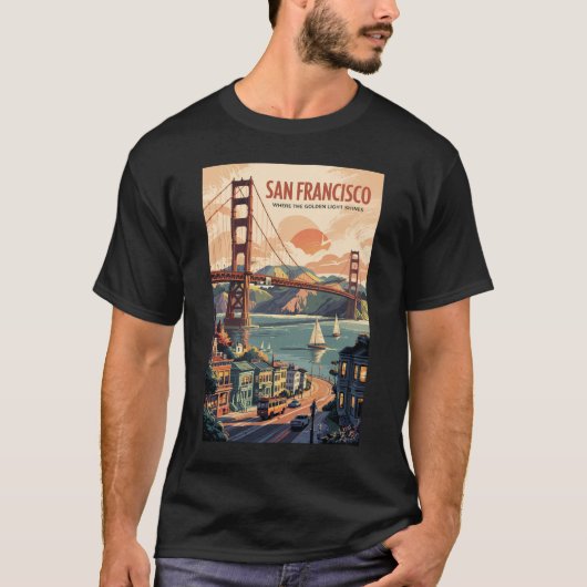 サンフランシスコカリフォルニアスカイライントラベルアートレトロ Tシャツ (正面)