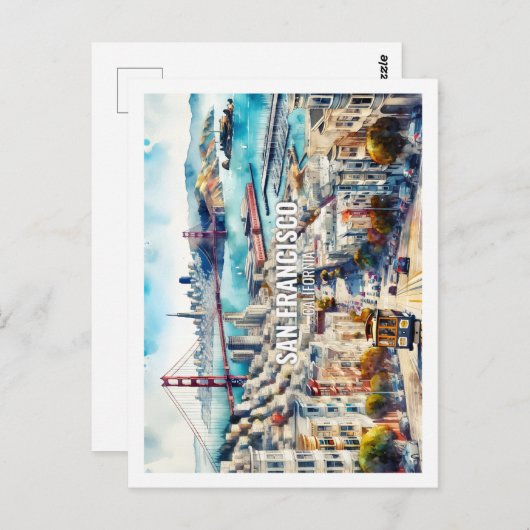 サンフランシスコカリフォルニアプレイスウォーターカラー ポストカード (正面/裏面)
