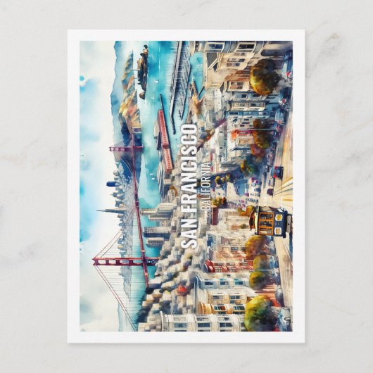 サンフランシスコカリフォルニアプレイスウォーターカラー ポストカード (正面)