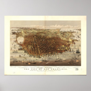 サンフランシスコカリフォルニア1878のパノラマ式の地図 ポスター