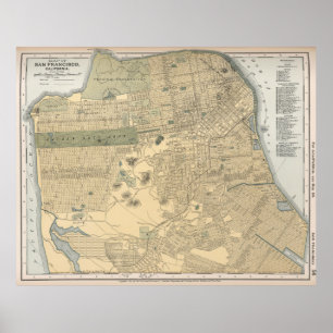 サンフランシスコカリフォルニア(1891年)のヴィンテージの地図 ポスター