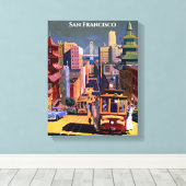 サンフランシスコケーブルカーレトロヴィンテージトラベルサイト キャンバスプリント (インサイチュ (ウッドフロア))
