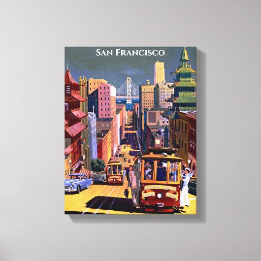 サンフランシスコケーブルカーレトロヴィンテージトラベルサイト キャンバスプリント (正面)