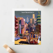 サンフランシスコケーブルカーレトロヴィンテージトラベル ノートカード (正面/裏面インサイチュ)