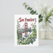 サンフランシスコゴールデンゲートブリッジウォーターカラーデザイン シーズンポストカード (スタンド正面)