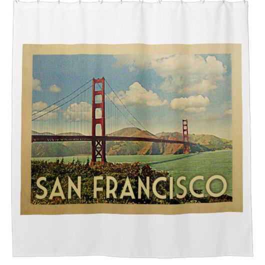 サンフランシスコゴールデンゲートブリッジヴィンテージトラベル シャワーカーテン (正面)