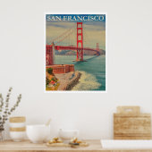 サンフランシスコゴールデンゲートブリッジヴィンテージトラベル ポスター (キッチン)