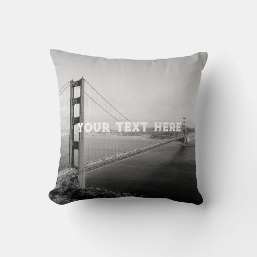 サンフランシスコゴールデンゲート白黒ヴィンテージ クッション (正面)