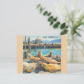 サンフランシスコシーライオンズピア39水色 ポストカード (スタンド正面)