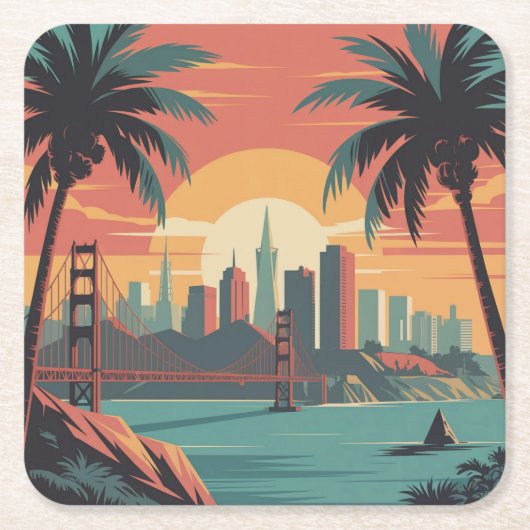 サンフランシスコスカイラインコースターセット スクエアペーパーコースター (正面)