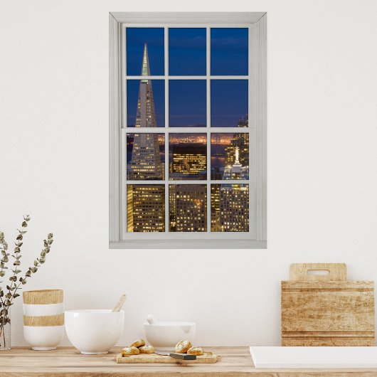 サンフランシスコフェイクナイトフェイクホワイトウィンドウ ポスター (キッチン)