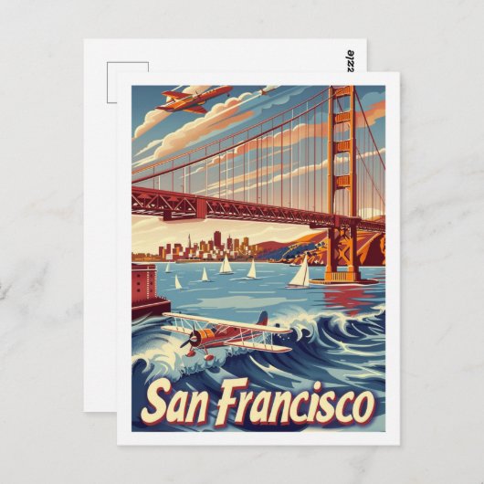 サンフランシスコブリッジヴィンテージ有名トラベルプレイス ポストカード (正面/裏面)