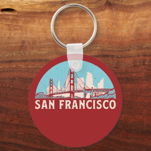 サンフランシスコレトロシティスカイラインヴィンテージ街並 キーホルダー (正面)