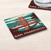 サンフランシスコヴィンテージスタイルゴールデンゲートブリッジ   スクエアペーパーコースター (アングル)