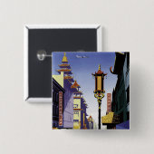 サンフランシスコ中華街のヴィンテージ旅行ポスター 缶バッジ (正面&裏面)