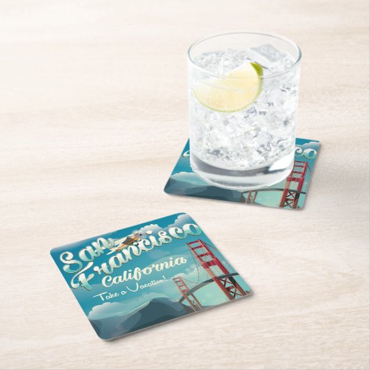 サンフランシスコ休暇ヴィンテージ旅行ポスター スクエアペーパーコースター (インサイチュ)