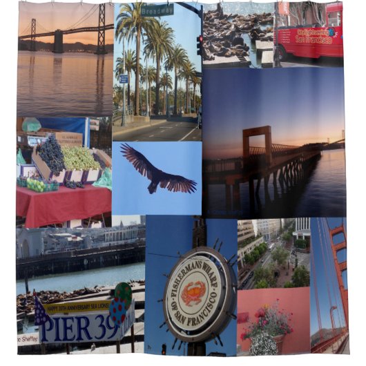 サンフランシスコ写真コラージュ シャワーカーテン (正面)