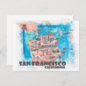 サンフランシスコ図解入りの、写真付きのの地図 ポストカード (正面/裏面)