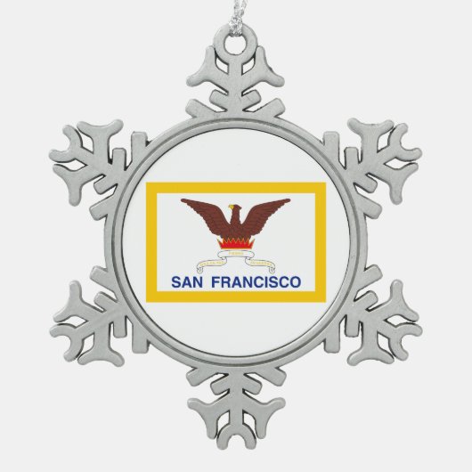 サンフランシスコ州旗、カリフォルニア州スノーフレーク・プーター スノーフレークピューターオーナメント (正面)
