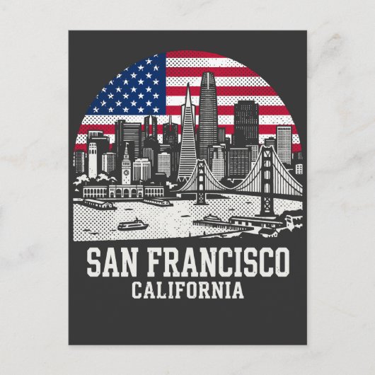 サンフランシスコ市カリフォルニアアメリカ国旗 ポストカード (正面)