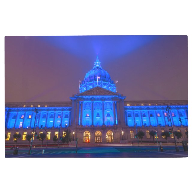 サンフランシスコ市役所ブルーライトの夜 メタルプリント (正面)