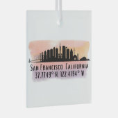 サンフランシスコ市街スカイライン緯度と経度 ガラスオーナメント (正面右)