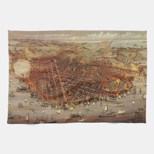 サンフランシスコ市、カリフォルニア州の古地図 キッチンタオル (横)