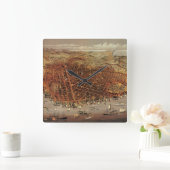 サンフランシスコ市、カリフォルニア州の古地図 スクエア壁時計 (ホーム)