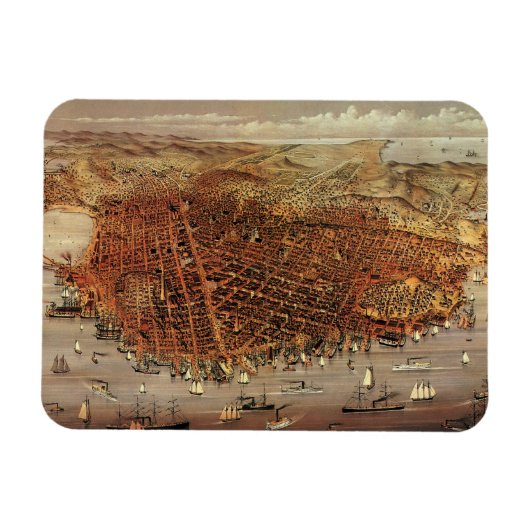 サンフランシスコ市、カリフォルニア州の古地図 マグネット (横)