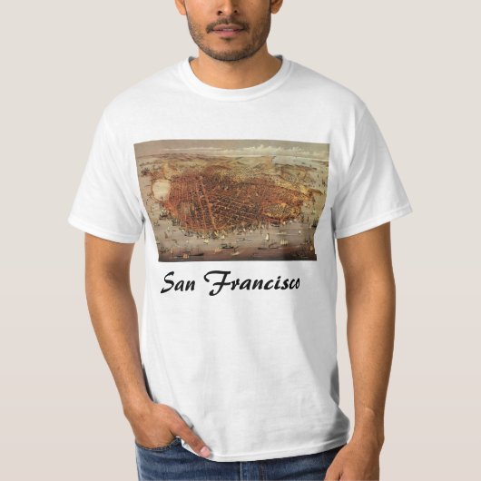 サンフランシスコ市、カリフォルニア州の古地図 Tシャツ (正面)