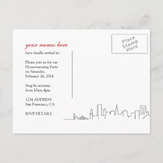 サンフランシスコ引っ越し祝いパーティーまたは引越 案内ポストカード (裏面)