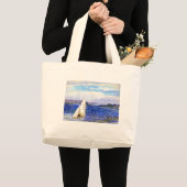 サンフランシスコ湾の水彩画の大きいバッグ ラージトートバッグ (正面(商品))