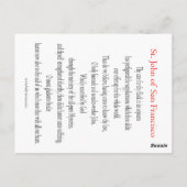 サンフランシスコ祈りの言葉カードのセント・ジョン ポストカード (裏面)