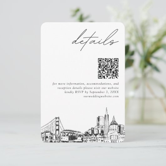 サンフランシスコ結婚のモダン詳細QRコード エンクロージャーカード (スタンド正面)