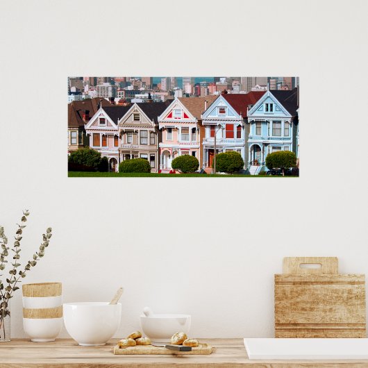 サンフランシスコ絵を描のアラモ広場の女性 ポスター (キッチン)