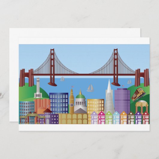 サンフランシスコ都市スカイラインのスケッチの招待状 招待状 (正面/裏面)