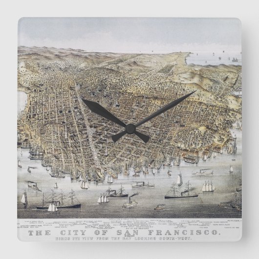 サンフランシスコ1878年の眺め スクエア壁時計 (正面)