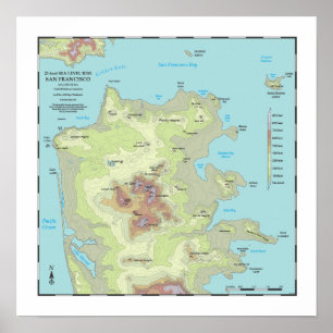 サンフランシスコ25ftの海の上昇の地図- 16x16 ポスター