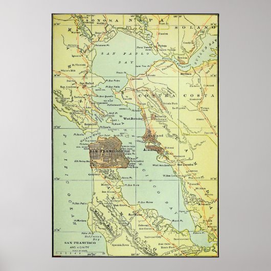 サンフランシスコ・カリフォルニアのヴィンテージの地図（1905年） ポスター (正面)