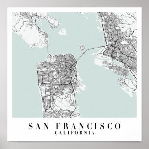 サンフランシスコ・カリフォルニアブルーウォーター通りの地図 ポスター