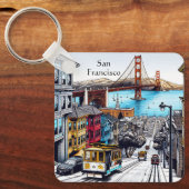 サンフランシスコ，カリフォルニア漫画ブックスタイルアート キーホルダー (正面)