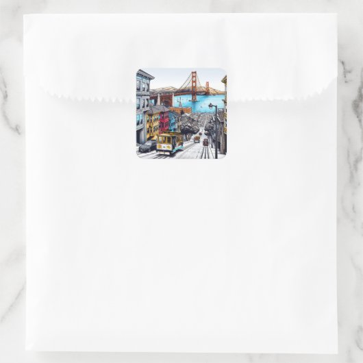 サンフランシスコ，カリフォルニア漫画ブックスタイルアート スクエアシール (バッグ)