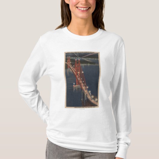 サンフランシスコ、カリフォルニア-ゴールデンゲートの夜眺め Tシャツ (正面)
